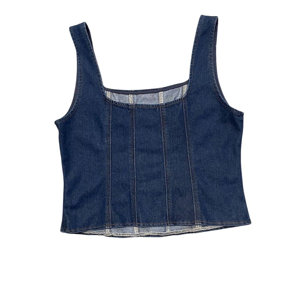 Rachel Zoe Women's Blue Denim Corset Top Size M Casual Blouse - Picture 2 of 7